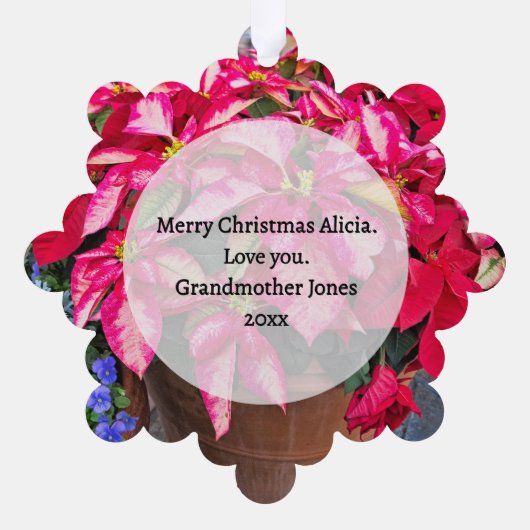 Uw foto - Traditionele jaarlijkse cadeau poinsetti Ornament Kaart (Achterkant)