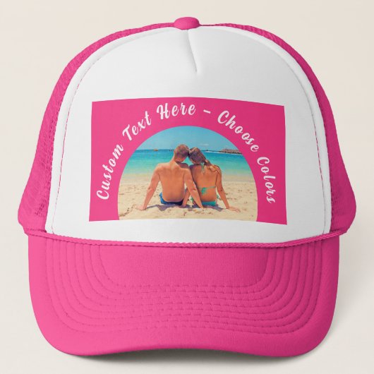 Uw foto trucker hoed met aangepaste tekst en kleur pet (Voorkant)