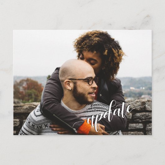 Uw foto + "update" tekst uitgesteld bruiloft briefkaart (Voorkant)