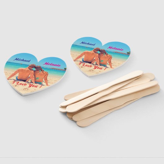 Uw foto Wedding Heart Hand Fans Aangepaste namen Handwaaier (Niet-gemonteerd)