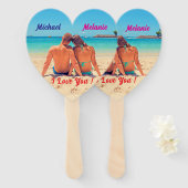 Uw foto Wedding Heart Hand Fans Aangepaste namen Handwaaier (Voorkant en achterkant)