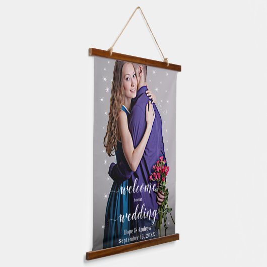 Uw foto-weduwenkaart en welkomstmuur hangend wandkleed (Gebogen)