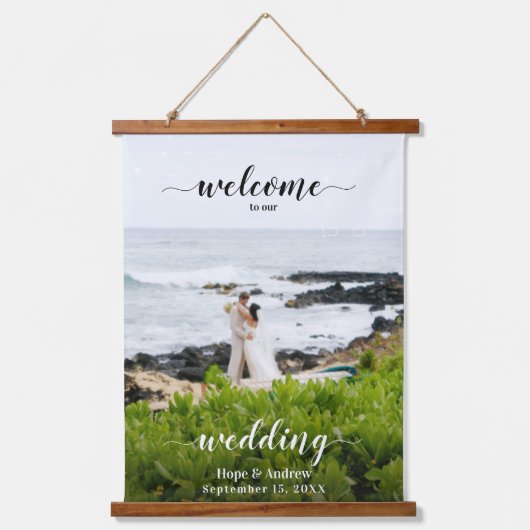 Uw foto-weduwenkaart en welkomstteken hangend wandkleed (Voorkant)
