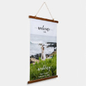 Uw foto-weduwenkaart en welkomstteken hangend wandkleed (Gebogen)