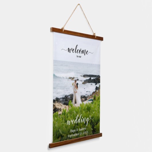 Uw foto-weduwenkaart en welkomstteken hangend wandkleed (Gebogen)