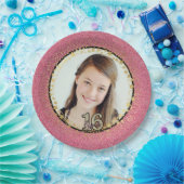 Uw foto weet 16 met roze glitter Bowl-papier P Papieren Bordje (Feest)