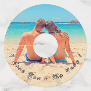 Uw foto Wijnglas Label aangepaste tekst - I Love Y