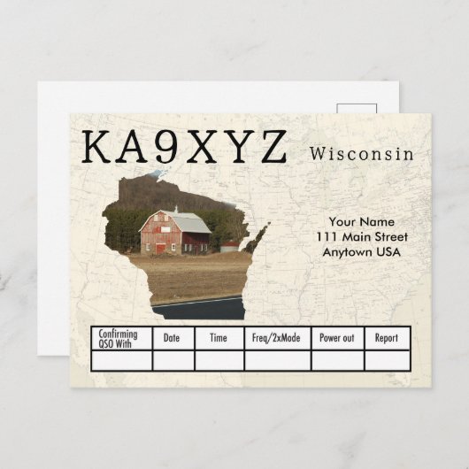 Uw foto Wisconsin Shaped Cutout Custom QSL Briefkaart (Voorkant / Achterkant)