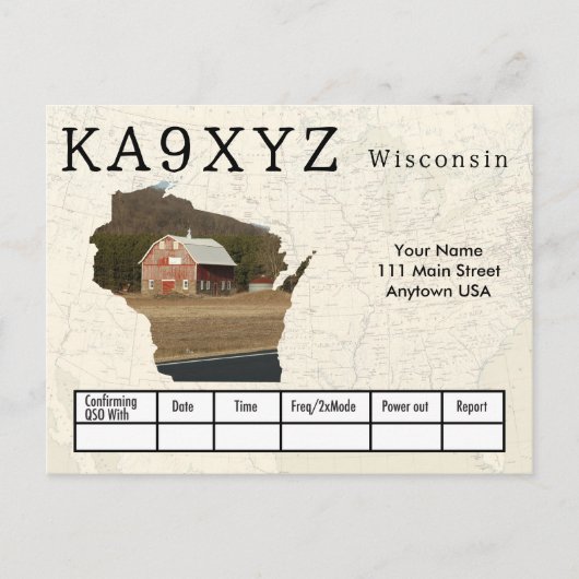 Uw foto Wisconsin Shaped Cutout Custom QSL Briefkaart (Voorkant)