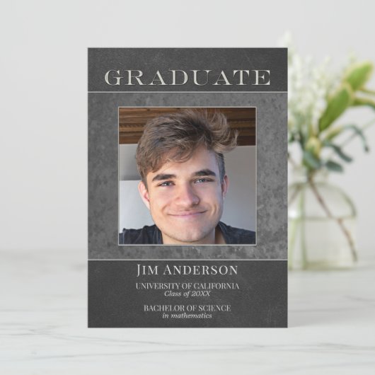 Uw foto zilver metaal foliebladerend Afstuderen en Aankondiging (Staand voorkant)