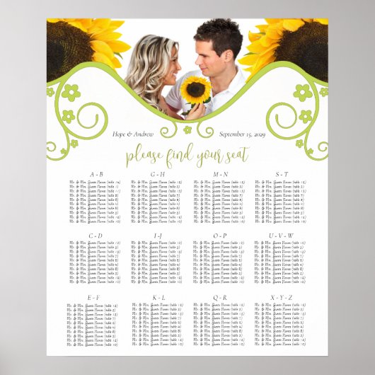 Uw foto Zonnebloem Zitkaarten Tafelnummers Poster (Voorkant)