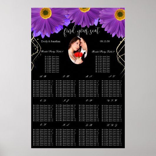 Uw foto zwarte & plum Gerber Daisy-zitplaatskaart Poster (Voorkant)