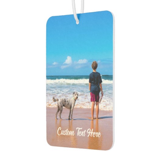 Uw fotoauto luchtverfrisser met aangepaste tekst (Links)