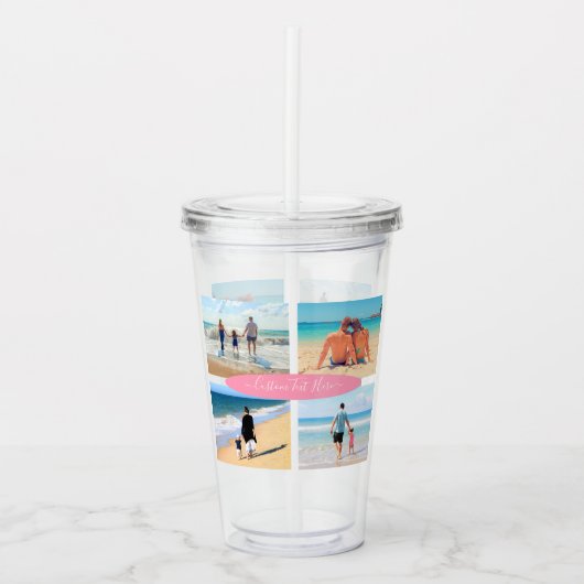 Uw Fotocollage Acryl Tumbler en aangepaste tekst Acryl Drinkbeker (Voorkant)