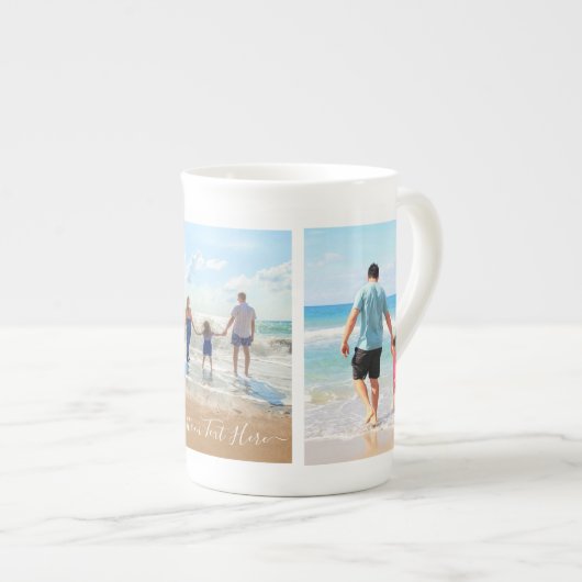 Uw Fotocollage Bone China Mok met aangepaste tekst (Voorkant rechts)