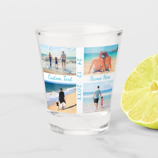 Uw fotocollage Shot Glass en aangepaste tekstdatum Glas (Voorkant)