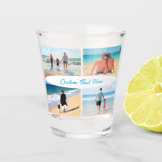 Uw Fotocollage Shot Glass met aangepaste tekst Shot Glas (Voorkant)