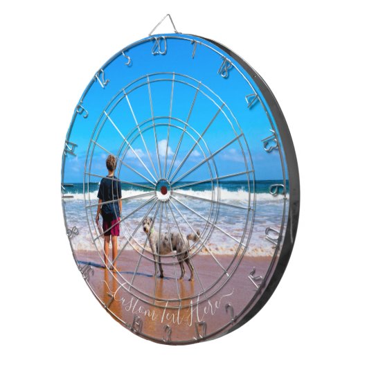 Uw fotodartbord met tekst gepersonaliseerd geschen dartbord (Voorkant Rechts)