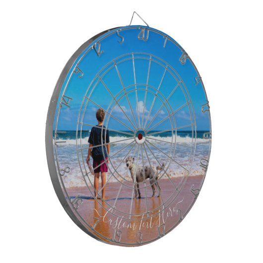 Uw fotodartbord met tekst gepersonaliseerd geschen dartbord (Voorkant Links)