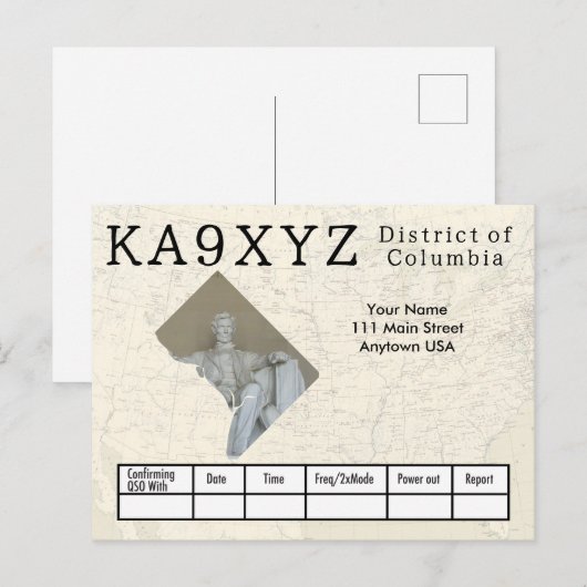 Uw fotodistrict Columbia Cutout Custom QSL Briefkaart (Voorkant / Achterkant)