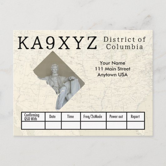 Uw fotodistrict Columbia Cutout Custom QSL Briefkaart (Voorkant)