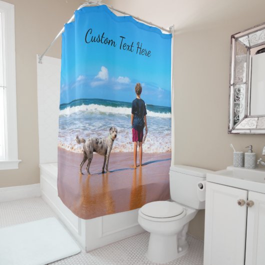 Uw Fotodouchegordijn met aangepaste tekst Douchegordijn (In situ)
