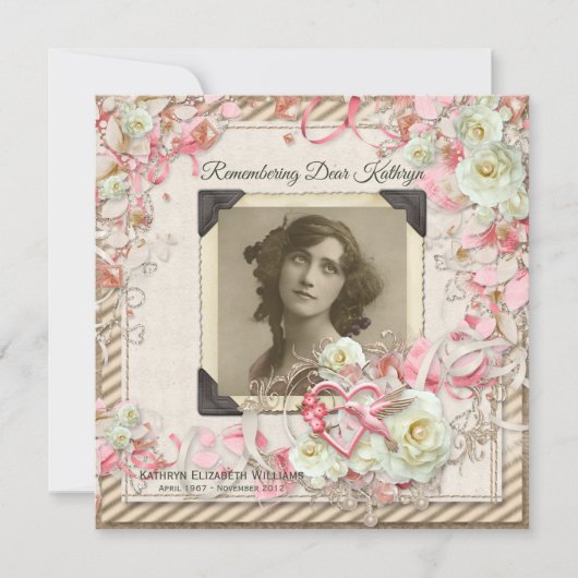 Uw fotogedenkdienst Elegant Rozen Pearls Kaart (Voorkant)