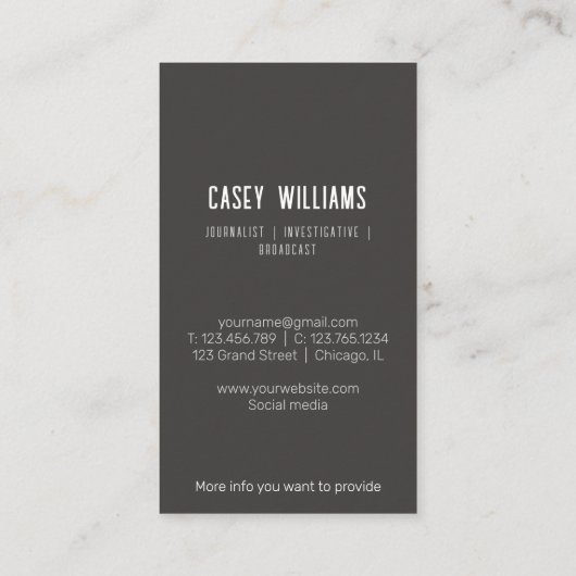 Uw fotojournalistiek Visitekaartje (Achterkant)