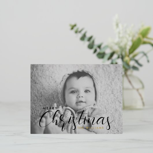  Uw fotokerstkaart | Prettig Kerstmis Folie Folie Feestdagen Briefkaart (Staand Voorkant)