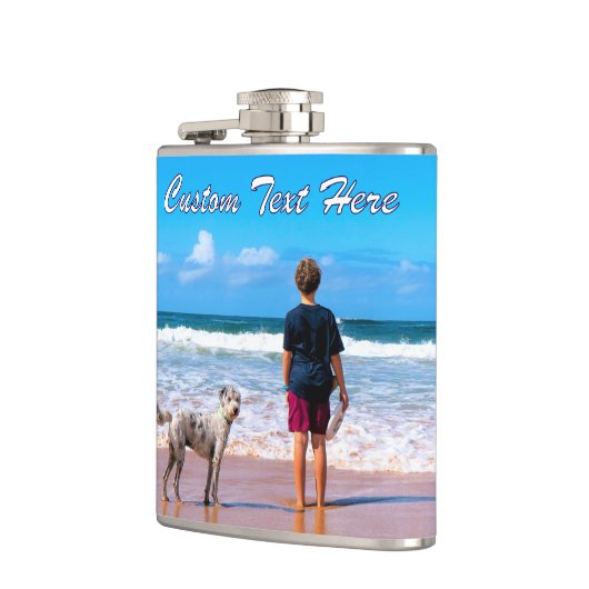 Uw fotokolf gepersonaliseerd met aangepaste tekst heupfles (Links)