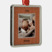 Uw fotonaam en datum - Oranje nit Patroon Metalen Ornament (Rechts)