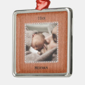 Uw fotonaam en datum - Oranje nit Patroon Metalen Ornament (Links)