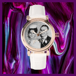 Uw fotonaam Roos Gold Women's White Band Wrist Horloge