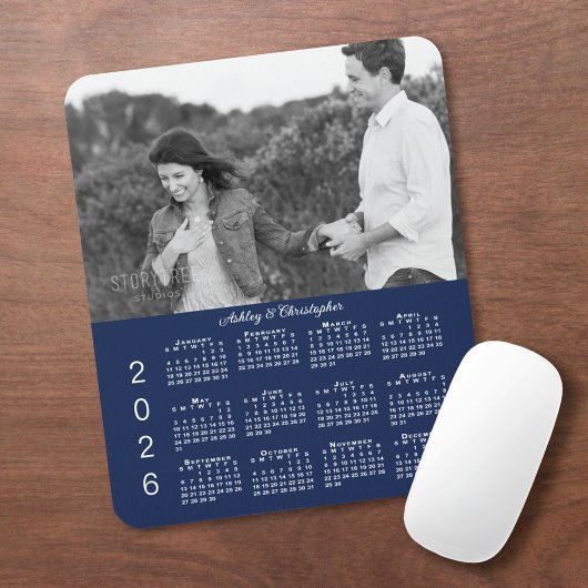Uw fotonamen Navy Blue 2026 Kalender Muismat