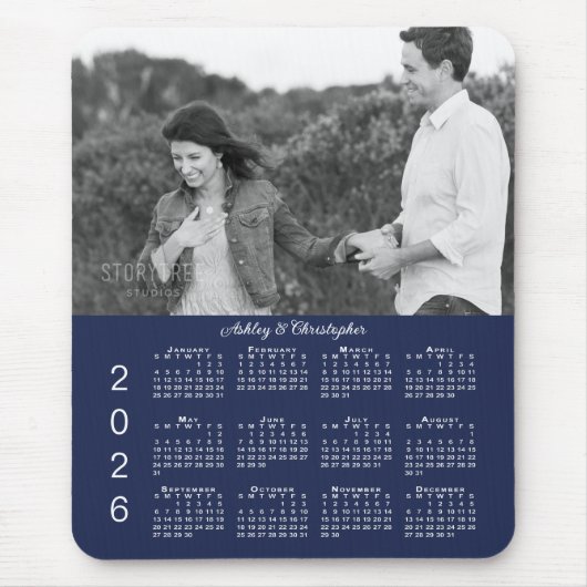 Uw fotonamen Navy Blue 2026 Kalender Muismat (Voorkant)