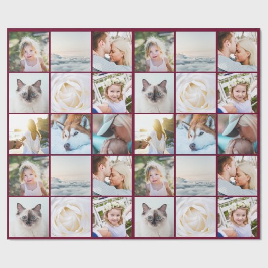 Uw foto's aangepaste collage Modern Bourgondië Cadeaupapier (Vlak)