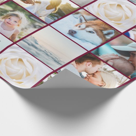 Uw foto's aangepaste collage Modern Bourgondië Cadeaupapier (Hoek)