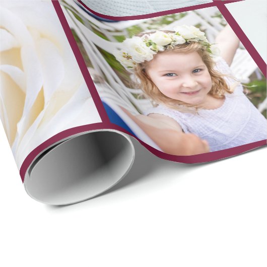 Uw foto's aangepaste collage Modern Bourgondië Cadeaupapier (Rol Hoek)