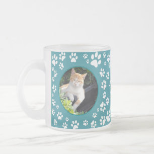 Uw foto's Cat Memorial Paw Prints Blauwgroen Matglas Koffiemok