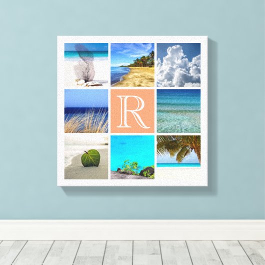 Uw foto's collage Sjabloon met monogram Canvas Afdruk (Insitu (Houten vloer))