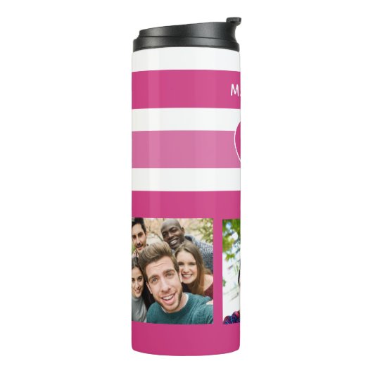 UW FOTO'S EN NAAM Stripes Patroontroop Thermosbeker (Gedraaid links)