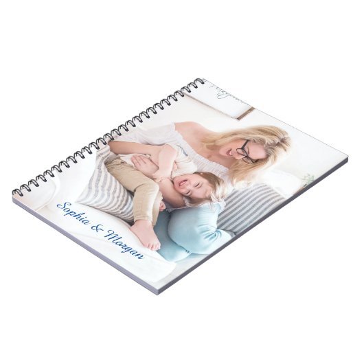 Uw foto's en namen in blauw script notitieboek (Linkerzijde)