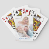 Uw foto's en namen in blauw script pokerkaarten (Achterkant)