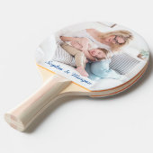 Uw foto's en namen in blauw script tafeltennisbatje (Voorkant Gekanteld)