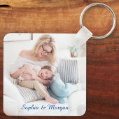 Uw foto's en namen in Blue Script Sleutelhanger (Achterkant)