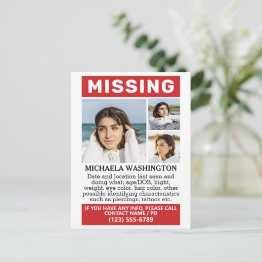 UW Foto's en tekst "MISSING" Briefkaart (Staand voorkant)