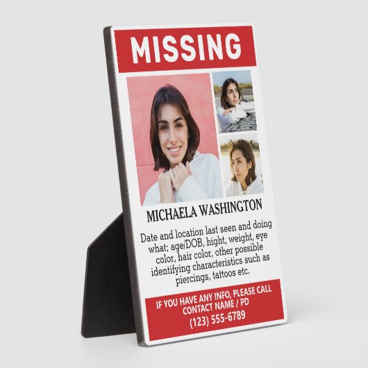 UW Foto's en tekst "MISSING" Fotoplaat (Zijkant)