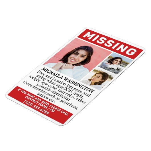 UW Foto's en tekst "MISSING" Magneet (Linkerzijde)