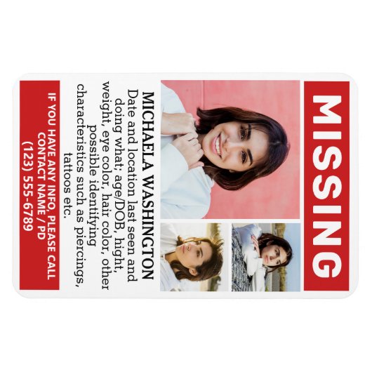 UW Foto's en tekst "MISSING" Magneet (Horizontaal)