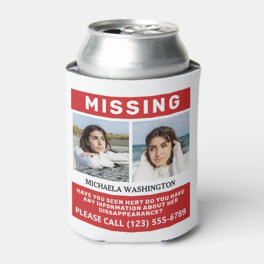 UW Foto's en tekst "MISSING PERSON" Blikjeskoeler (Blikje Voorkant)